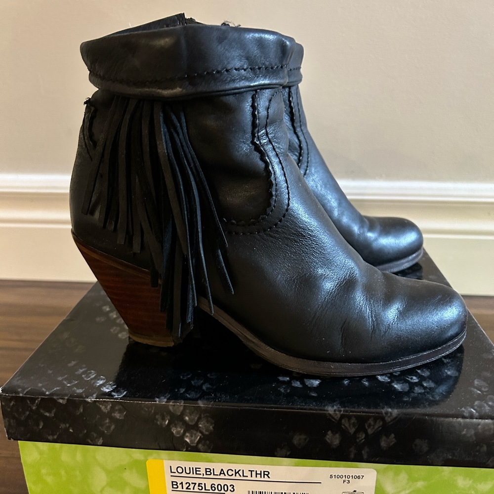 Sam Edelman Fringe Black Ankle Booties